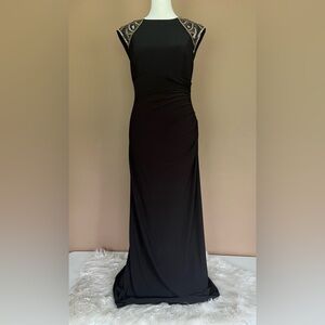 Xscape Black Maxi Dress with Beaded Shoulder Detail